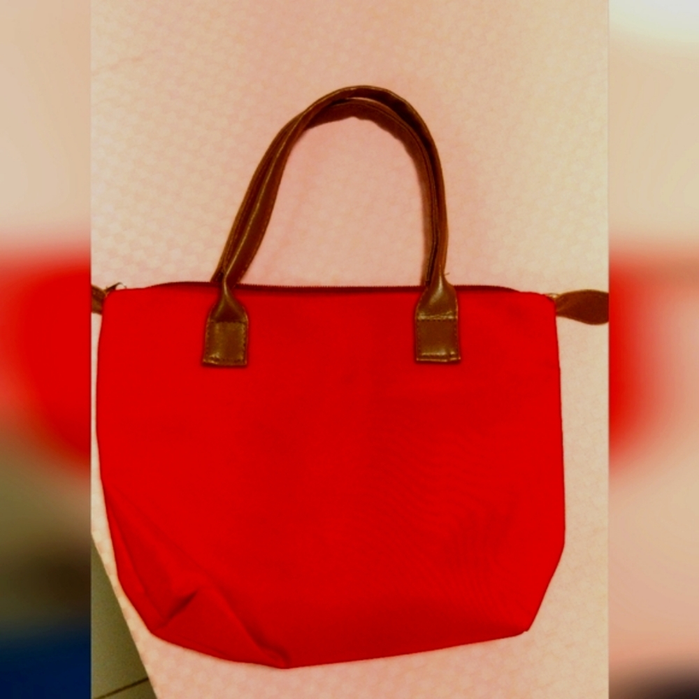Red Mini Bag with Brown Handles